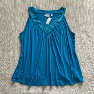 Vintage y2k deadstock blue tank top with beaded neckline